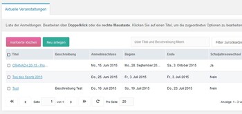 Liste der Veranstaltungen