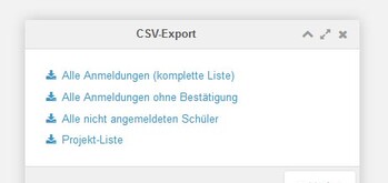 Optionen zum Export der Anmeldungen