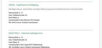Liste der Projekte in der Benutzeransicht